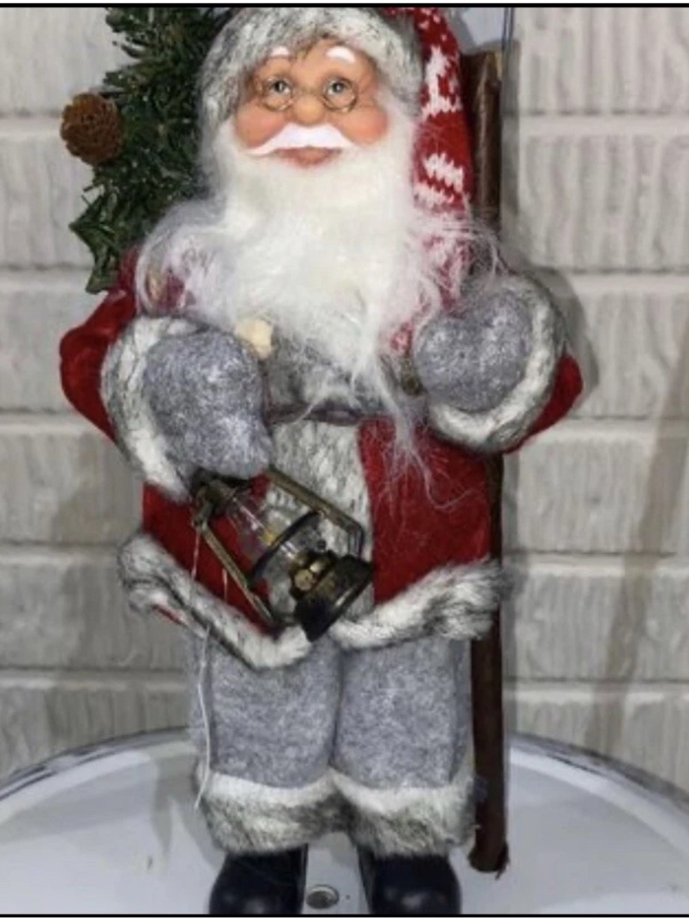 Holiday Santa Figurine in Red and Gray - Festive Home Accent